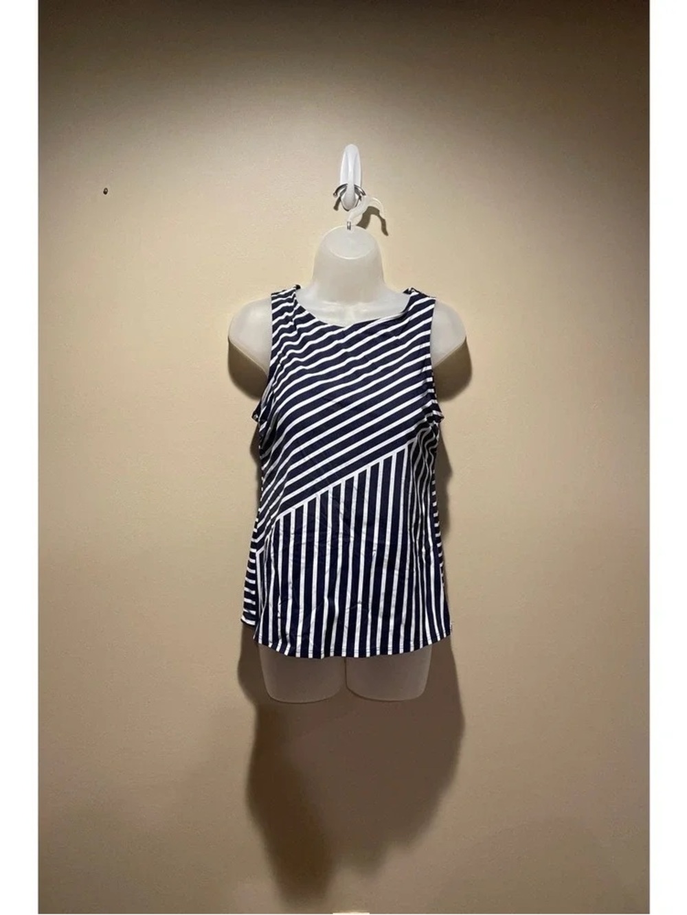 Navy and White Striped One-Piece Swimsuit - Classic Scoop Neck